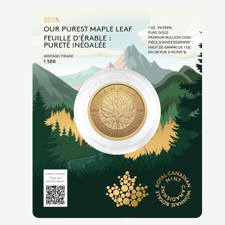 Image 707093.jpg, Product 707-093 / Price $6,199.95, 2026 $200 Limited Edition One-Ounce .99999 Fine Gold Maple Leaf Coin from Royal Canadian Mint (RCM) on TSC.ca's Coins department