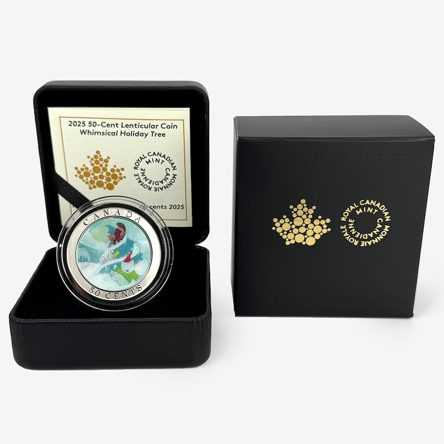 Image 707095.jpg, Product 707-095 / Price $34.95, 2025 Whimsical Holiday Tree Lenticular 50-Cent Coin from Royal Canadian Mint (RCM) on TSC.ca's Coins department