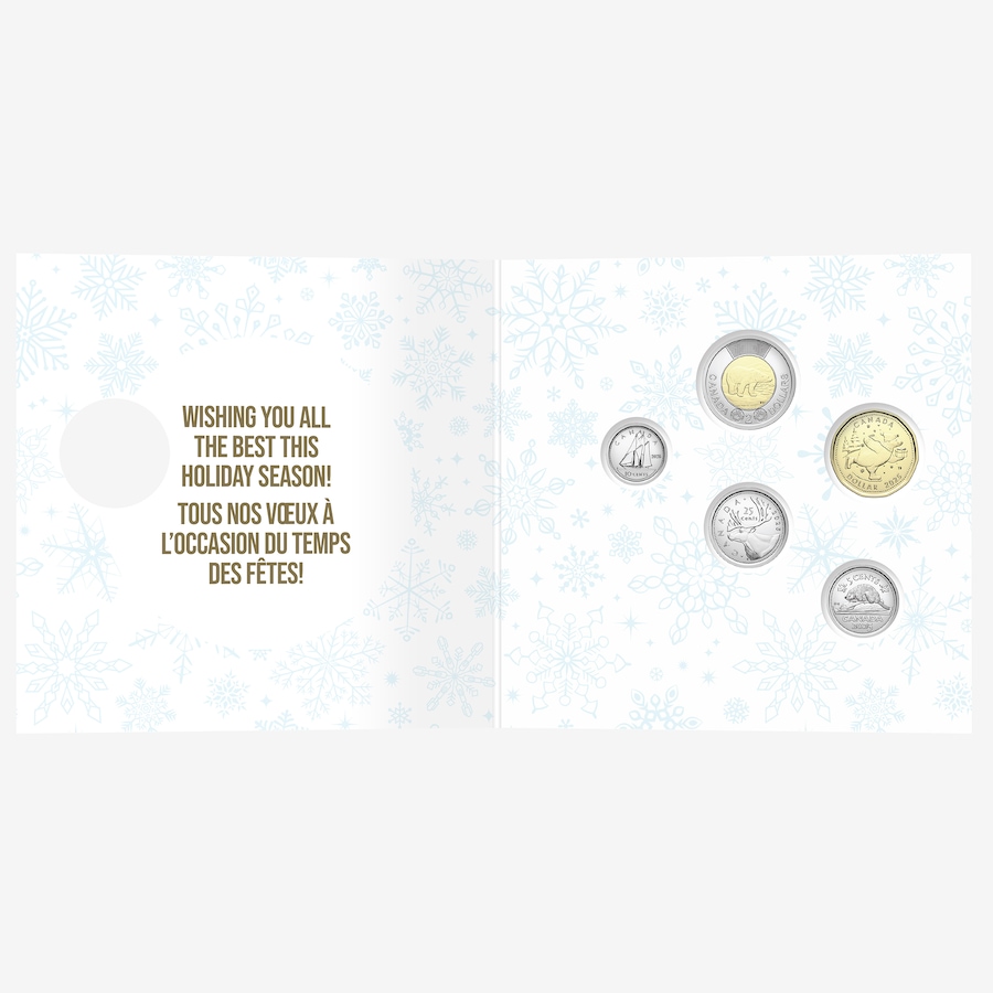 Image 707096.jpg, Product 707-096 / Price $24.95, 2025 Holiday Gift Coin Set with Special-Edition Festive Polar Bear Dollar Coin from Royal Canadian Mint (RCM) on TSC.ca's Coins department