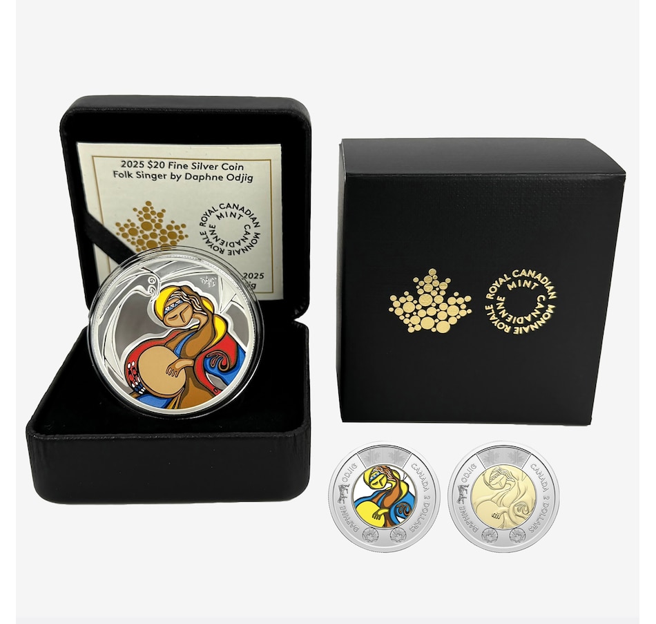 Image 707097.jpg, Product 707-097 / Price $129.95, 2025 $20 Fine Silver Daphne Odjig Coin plus Bonus Daphne Odjig Coloured $2 Coin from Royal Canadian Mint (RCM) on TSC.ca's Coins department