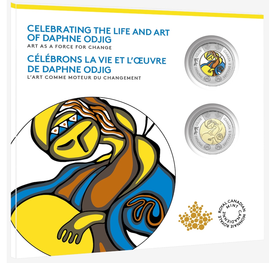 Image 707098.jpg, Product 707-098 / Price $14.95, 2025 Folk Singer by Daphne Odjig Numismatic Uncirculated Keepsake Set featuring Two Different $2 Commemorative Coins from Royal Canadian Mint (RCM) on TSC.ca's Coins department