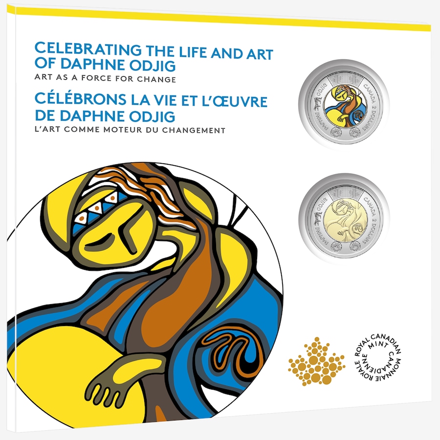 Image 707098.jpg, Product 707-098 / Price $14.95, 2025 Folk Singer by Daphne Odjig Numismatic Uncirculated Keepsake Set featuring Two Different $2 Commemorative Coins from Royal Canadian Mint (RCM) on TSC.ca's Coins department