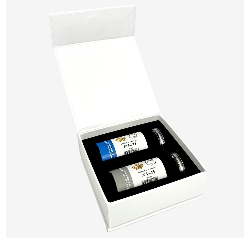 Image 707099_ALTMORE2.jpg, Product 707-099 / Price $187.95, 2025 $2 Daphne Odjig Set of Two Special Wrap Rolls (25 Coloured Coins and 25 Classic Coins, plus Two Extra Coins in Display Capsules) from Royal Canadian Mint (RCM) on TSC.ca's Coins department