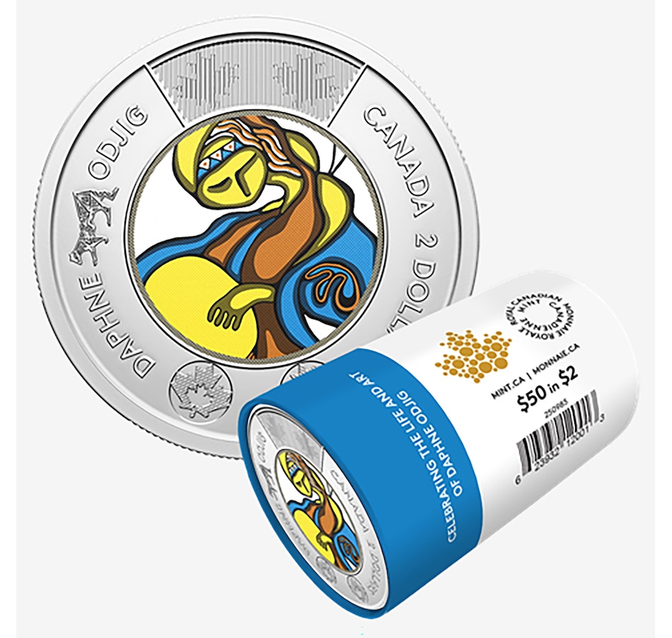 Image 707100.jpg, Product 707-100 / Price $89.95, 2025 $2 Special Wrap Roll Celebrating the Life and Art of Daphne Odjig (colour version, 25 coins per roll) from Royal Canadian Mint (RCM) on TSC.ca's Coins department