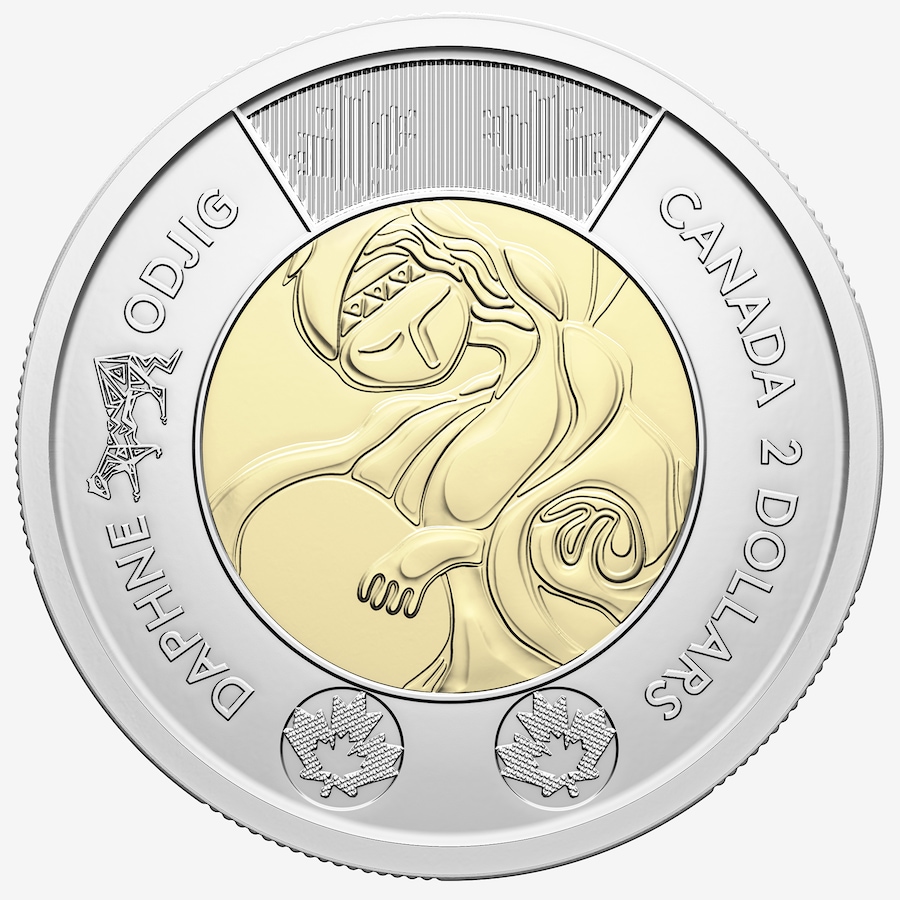 Image 707101_ALTMORE1.jpg, Product 707-101 / Price $89.95, 2025 $2 Special Wrap Roll Celebrating the Life and Art of Daphne Odjig (classic engraved version, 25 coins per roll) from Royal Canadian Mint (RCM) on TSC.ca's Coins department