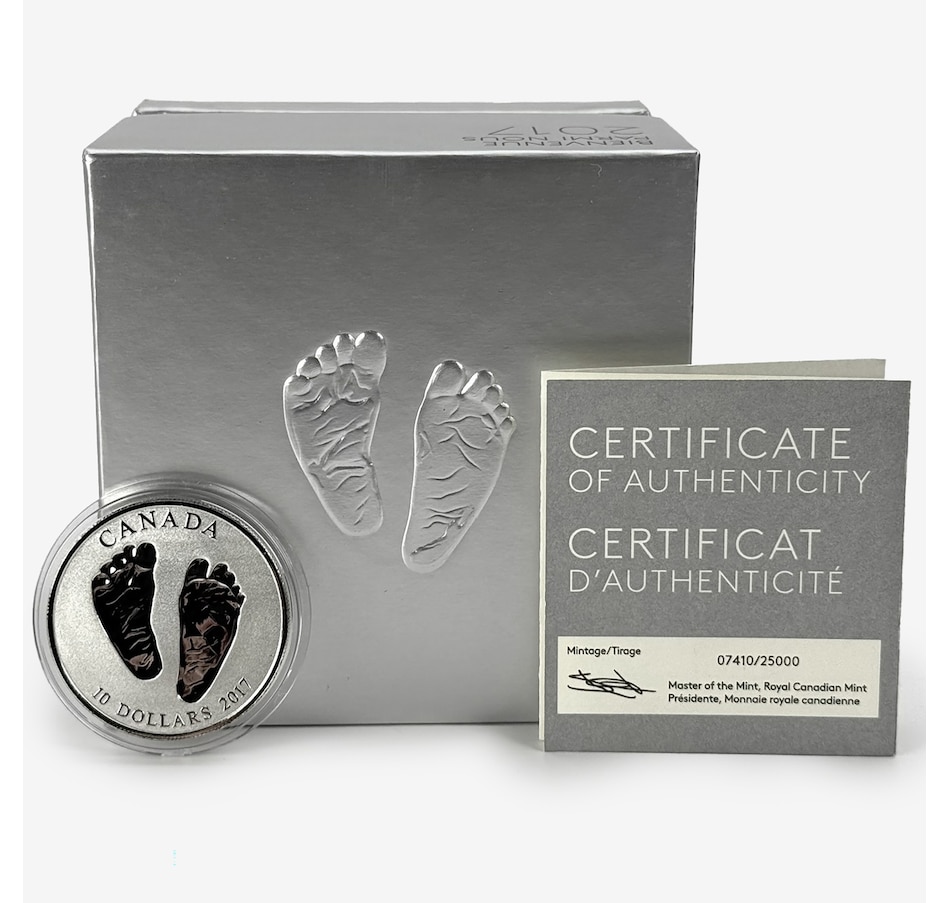 Image 707102.jpg, Product 707-102 / Price $198.00, 2017 $10 Welcome to the World Pure Silver Baby Coin from Royal Canadian Mint (RCM) on TSC.ca's Coins department