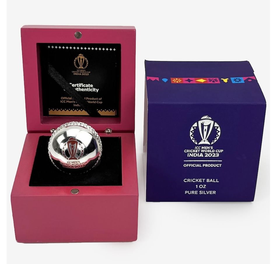Image 707122.jpg, Product 707-122 / Price $279.95, 2023 Cricket Ball World Cup India 3D One-Ounce Silver Coin $1 Zimbabwe from Canadian Coin & Currency on TSC.ca's Coins department