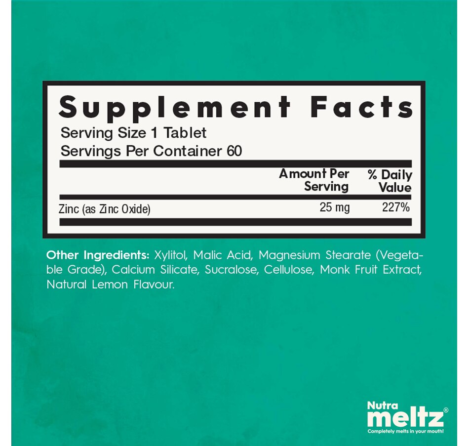 Image 707805_ALTMORE5.jpg, Product 707-805 / Price $19.99, Nutrameltz Zinc 25mg (60ct) from Nutrameltz on TSC.ca's Health & Fitness department