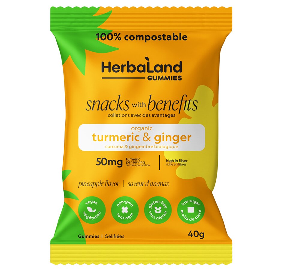 Image 707878.jpg, Product 707-878 / Price $39.00, Herbaland Snacks With Benefits Ginger Turmeric Gummies 12-Pack from Herbaland Naturals on TSC.ca's Health & Fitness department