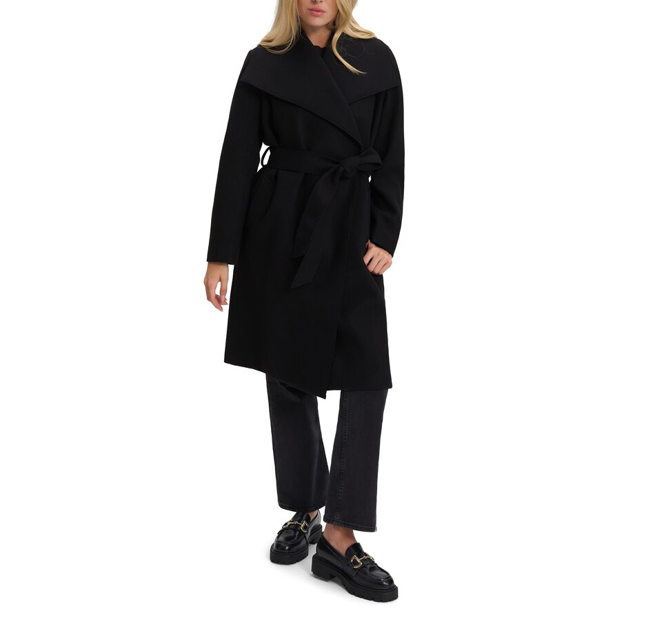 Image 708356_BLK.jpg, Product 708-356 / Price $290.00, Noize Lena Draped Collar Self Belted Maxi Coat from Noize on TSC.ca's Fashion department