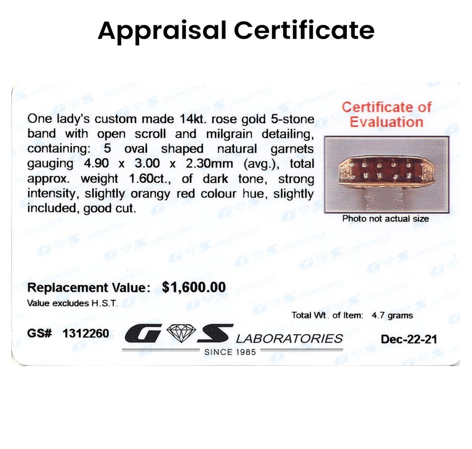 Image 708529_ALTMORE3.jpg, Product 708-529 / Price $1,095.00, Estate Originals Custom Made 14K Rose Gold 5-Across Garnet Ring from Estate Originals on TSC.ca's Jewellery department