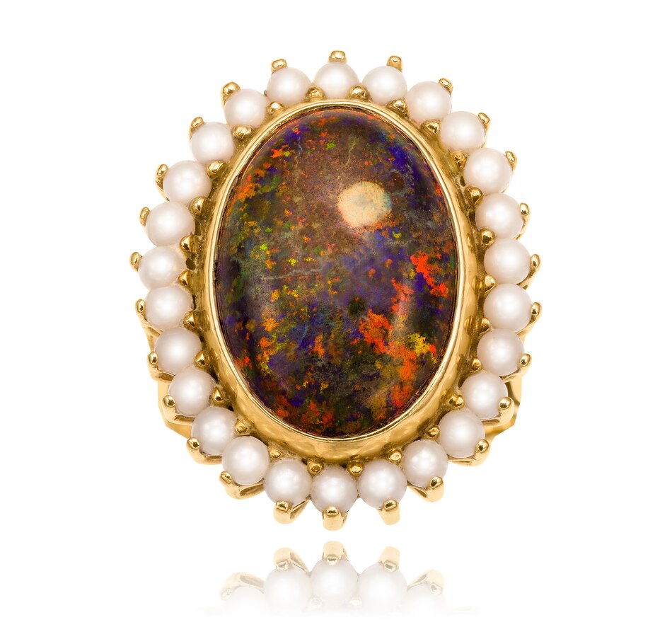 Image 708550_ALTMORE1.jpg, Product 708-550 / Price $8,995.00, Estate Originals Custom Made 14K Yellow Gold 7.00CT Black Opal and Seed Pearl Ring from Estate Originals on TSC.ca's Jewellery department