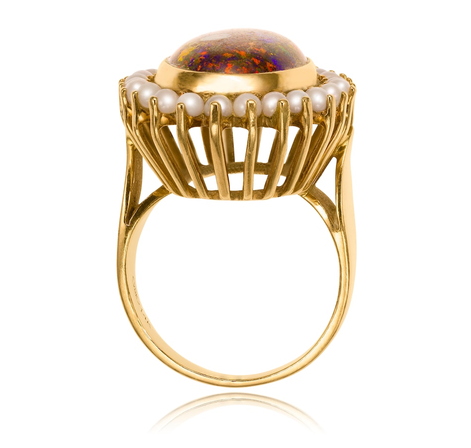 Image 708550_ALTMORE2.jpg, Product 708-550 / Price $8,995.00, Estate Originals Custom Made 14K Yellow Gold 7.00CT Black Opal and Seed Pearl Ring from Estate Originals on TSC.ca's Jewellery department