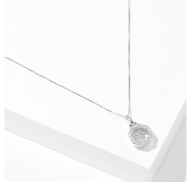 14K White Gold 0.38ctw Dancing Diamond Pendant with Chain