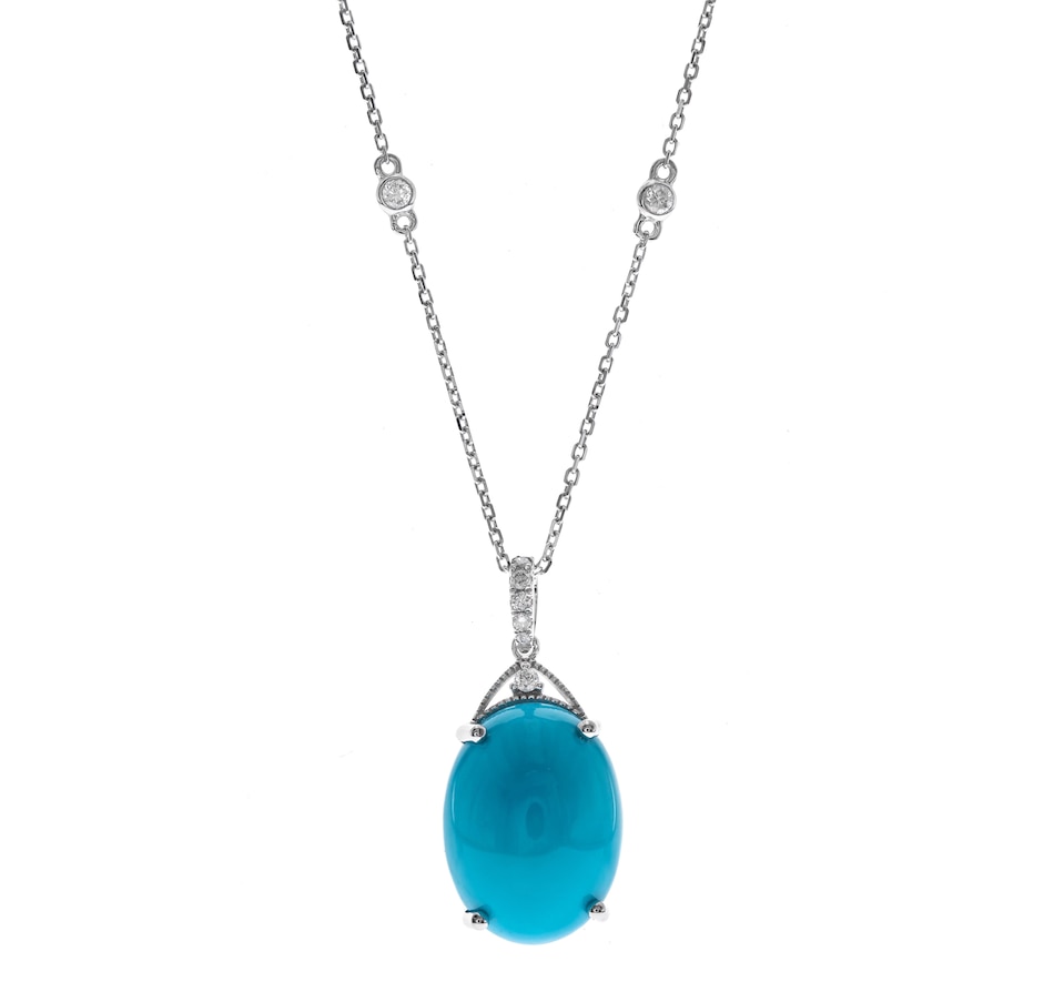 Image 708776.jpg, Product 708-776 / Price $1,849.99, Cirari 14K White Gold Oval Turquoise with Diamond Accent Pendant with Chain from Cirari on TSC.ca's Jewellery department