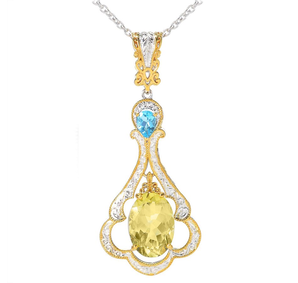 Image 708794.jpg, Product 708-794 / Price $229.99, Gems En Vogue Palladium Silver Ouro Verde & Swiss Blue Topaz Pendant with Chain from Gems En Vogue on TSC.ca's Jewellery department