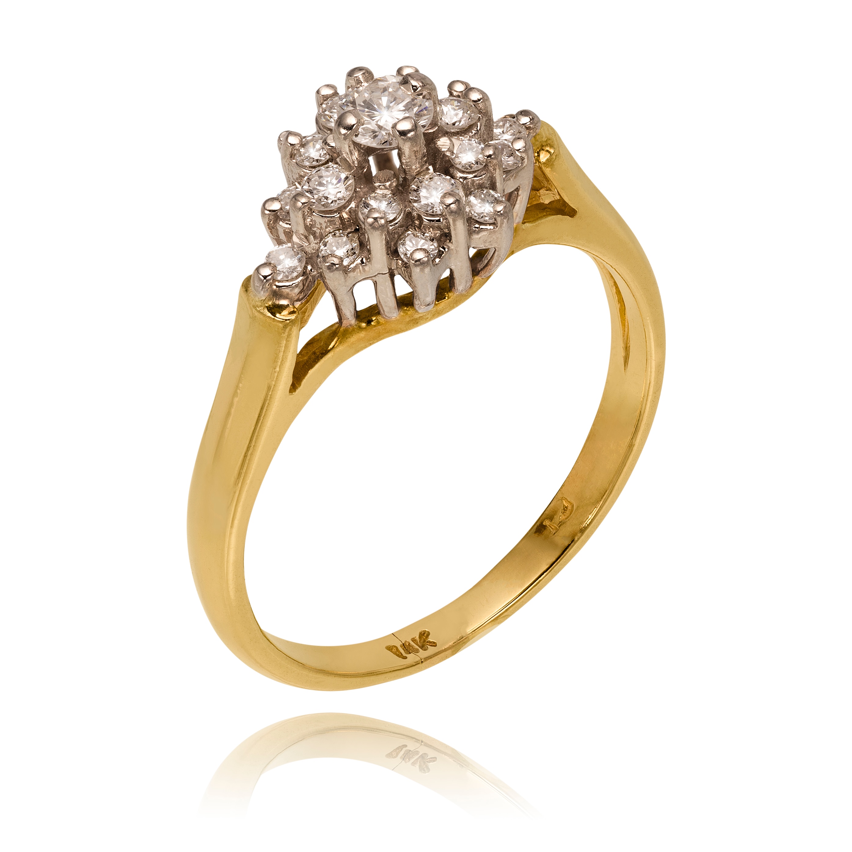 14KT Yellow and White Gold Elongated Diamond Cluster Ring