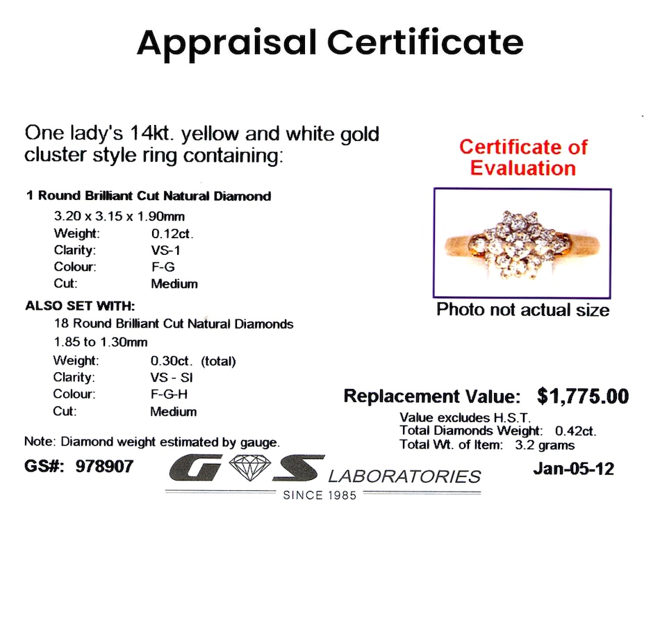 Image 708920_ALTMORE3.jpg, Product 708-920 / Price $895.00, 14KT Yellow and White Gold Elongated Diamond Cluster Ring from Estate Originals on TSC.ca's Jewellery department