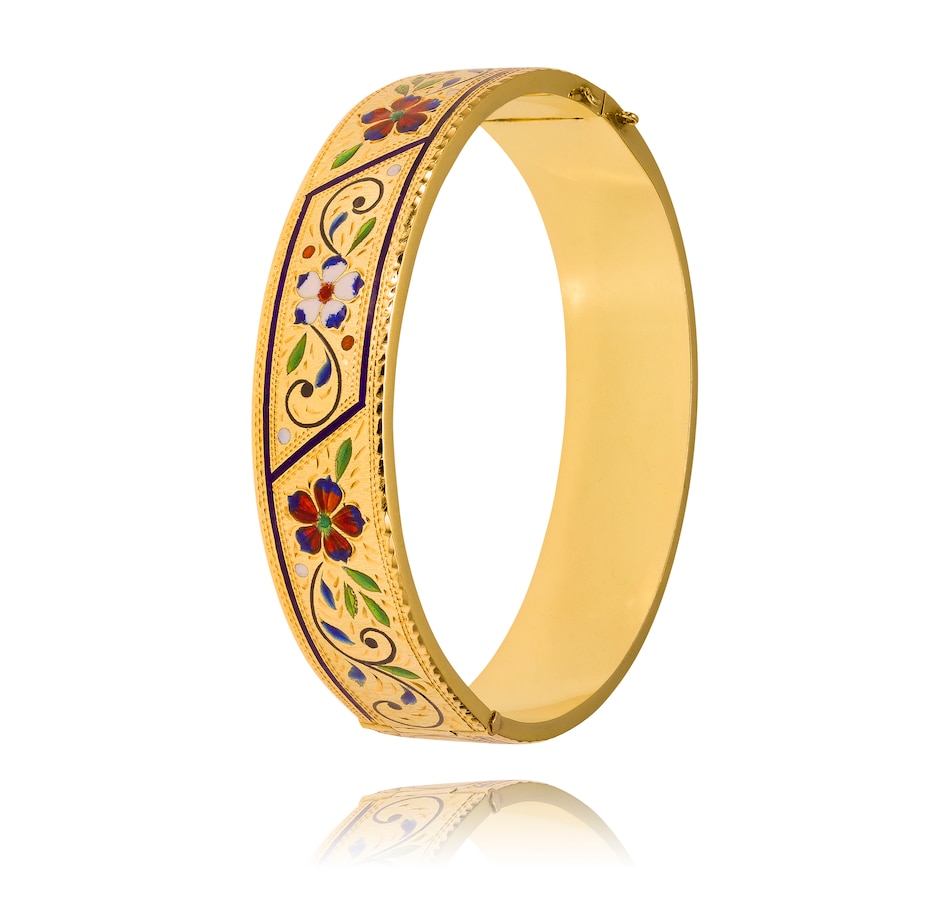 Image 708949.jpg, Product 708-949 / Price $2,695.00, Custom Made 14KT Yellow Gold Bangle Bracelet with Enamel Floral Design from Estate Originals on TSC.ca's Jewellery department