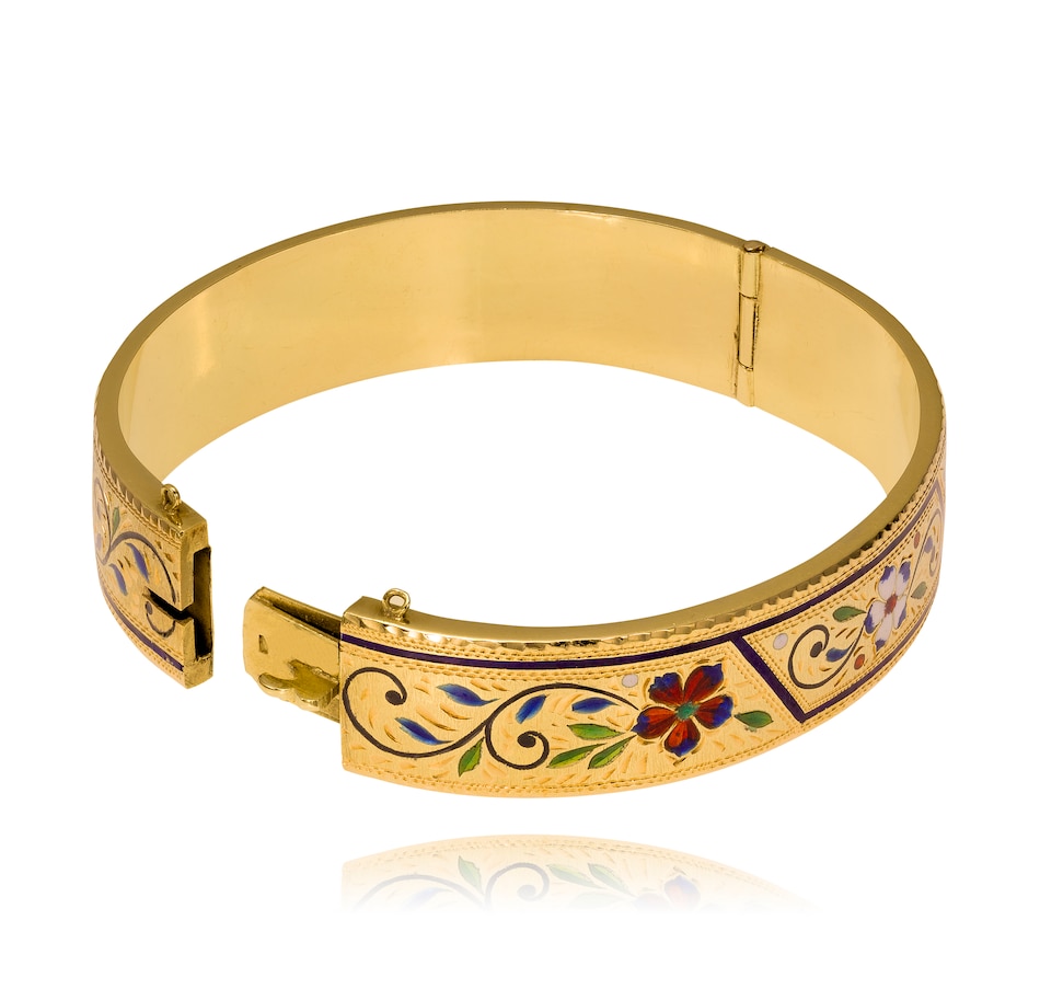 Image 708949_ALTMORE1.jpg, Product 708-949 / Price $2,695.00, Custom Made 14KT Yellow Gold Bangle Bracelet with Enamel Floral Design from Estate Originals on TSC.ca's Jewellery department
