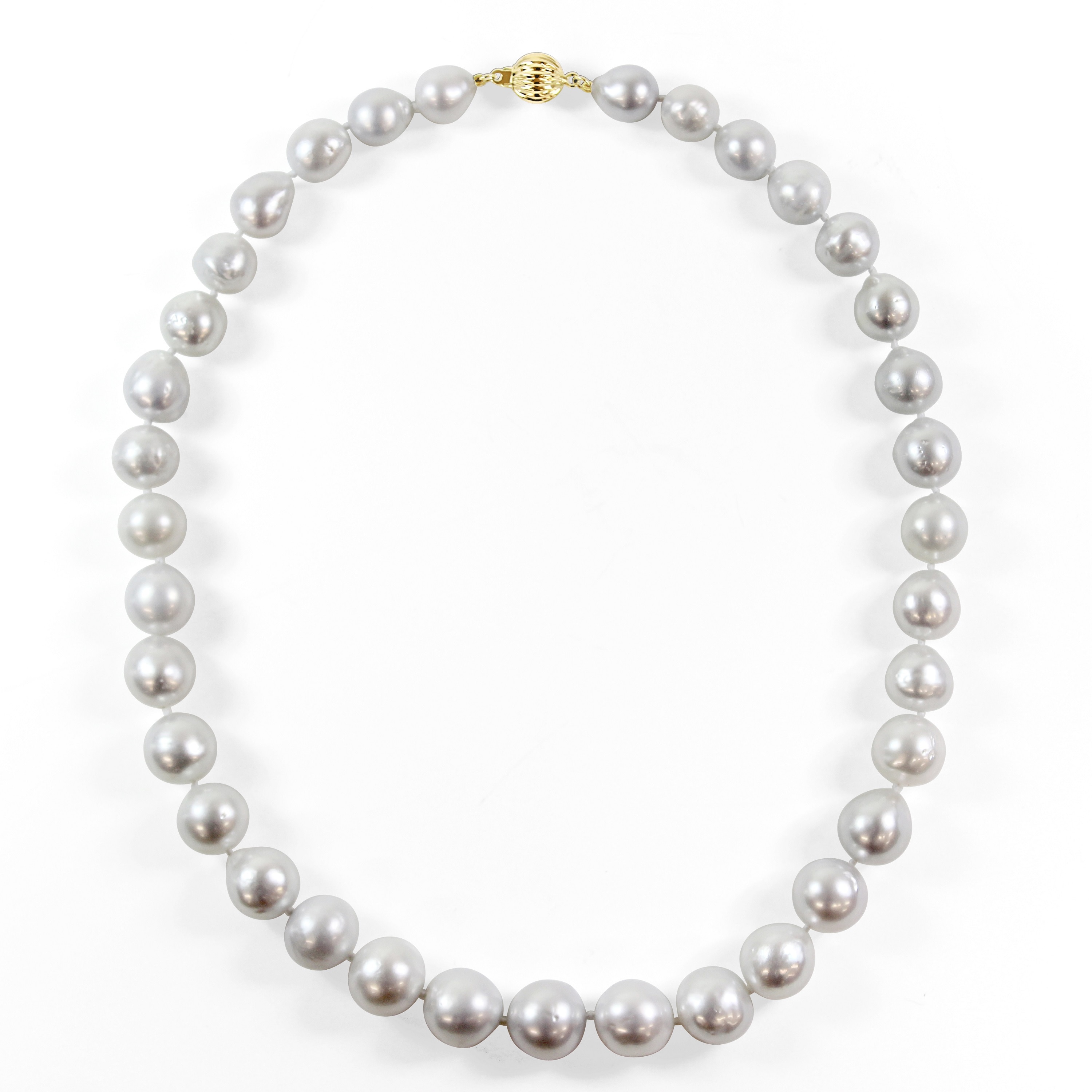 14K Yellow Gold 10-12.4mm Natural White Cultured Freshwater Pearl Necklace