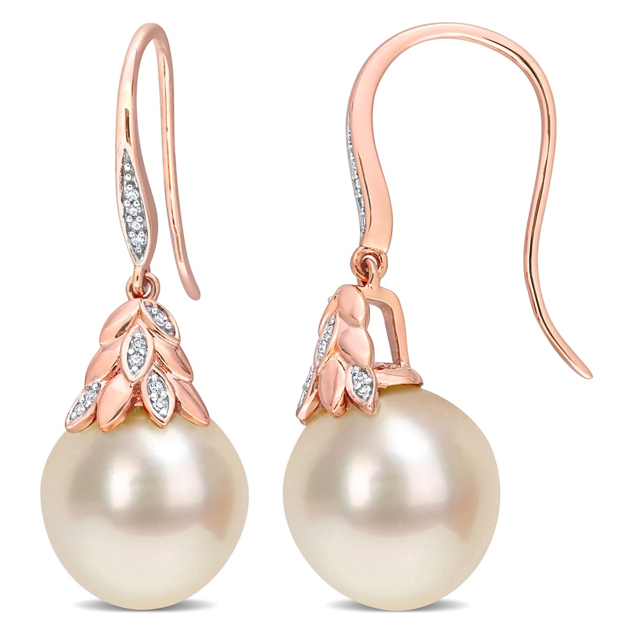 Image 708998.jpg, Product 708-998 / Price $1,329.99, 14K Rose Gold 12-12.5mm South Sea Cultured Freshwater Pearl & Diamond Earrings from The Vault on TSC.ca's Jewellery department