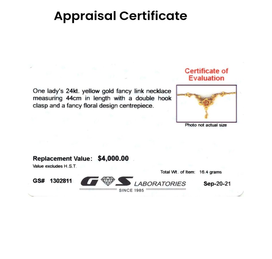 Image 709062_ALTMORE4.jpg, Product 709-062 / Price $2,695.00, 24KT Gold Fancy Link Drop Flower Necklace from Estate Originals on TSC.ca's Jewellery department