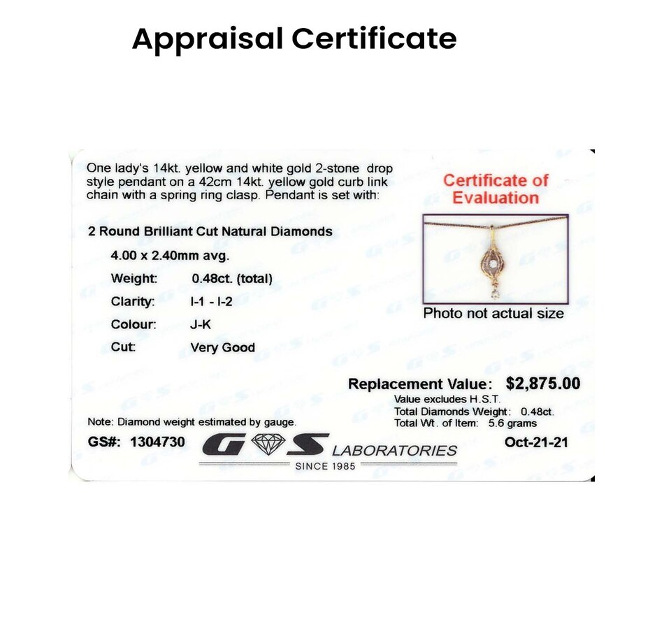 Image 709091_ALTMORE3.jpg, Product 709-091 / Price $1,795.00, 14KT Yellow and White Gold Double Diamond Drop Pendant from Estate Originals on TSC.ca's Jewellery department