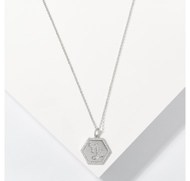Diamonelle Sterling Silver Rhodium Plate Diamonelle Zodiac Pendant with Chain