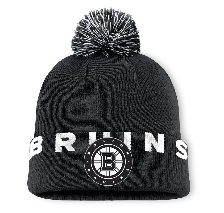 Image 709352.jpg, Product 709-352 / Price $39.99, Men's Boston Bruins Fanatics Black High Stick Cuffed Knit Hat with Pom from Fanatics on TSC.ca's Sports department
