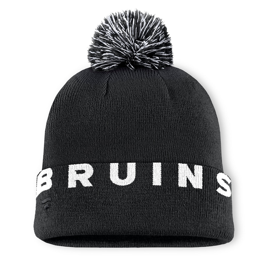 Image 709352_ALTMORE1.jpg, Product 709-352 / Price $39.99, Men's Boston Bruins Fanatics Black High Stick Cuffed Knit Hat with Pom from Fanatics on TSC.ca's Sports department