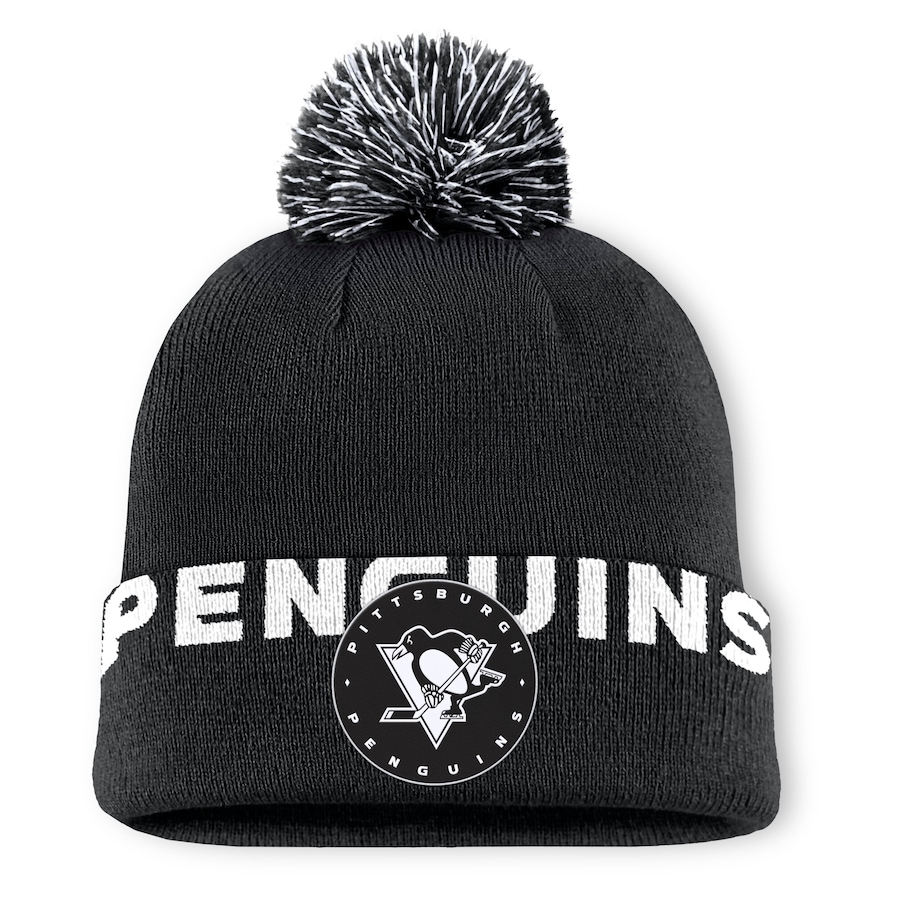 Image 709358.jpg, Product 709-358 / Price $39.99, Men's Pittsburgh Penguins Fanatics Black High Stick Cuffed Knit Hat with Pom from Fanatics on TSC.ca's Sports department