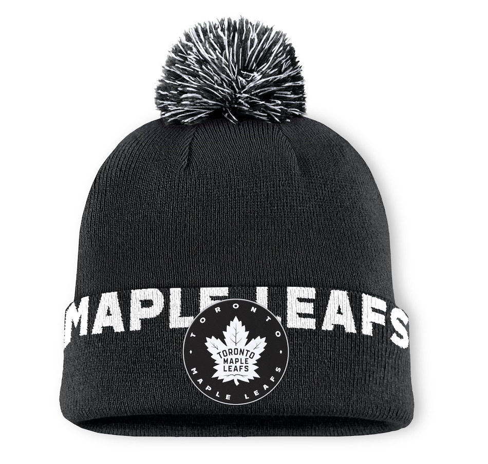 Image 709359.jpg, Product 709-359 / Price $39.99, Men's Toronto Maple Leafs Fanatics Black High Stick Cuffed Knit Hat with Pom from Fanatics on TSC.ca's Sports department
