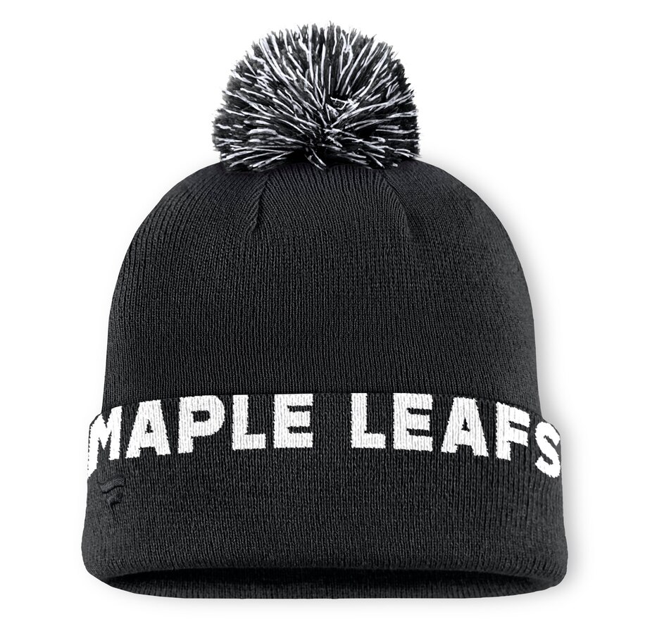 Image 709359_ALTMORE1.jpg, Product 709-359 / Price $39.99, Men's Toronto Maple Leafs Fanatics Black High Stick Cuffed Knit Hat with Pom from Fanatics on TSC.ca's Sports department
