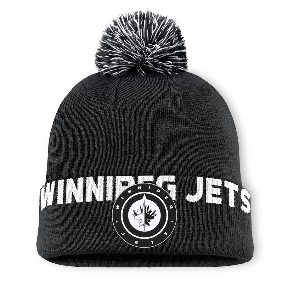 Image 709362.jpg, Product 709-362 / Price $39.99, Men's Winnipeg Jets Fanatics Black High Stick Cuffed Knit Hat with Pom from Fanatics on TSC.ca's Sports department