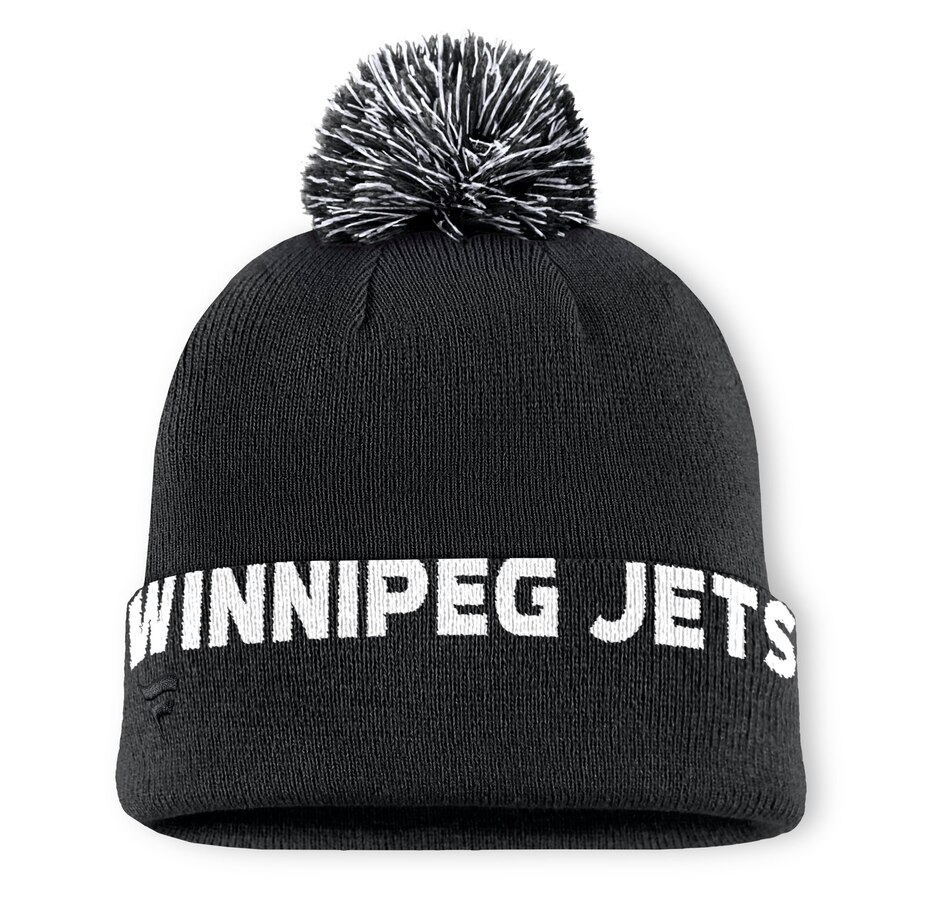 Image 709362_ALTMORE1.jpg, Product 709-362 / Price $39.99, Men's Winnipeg Jets Fanatics Black High Stick Cuffed Knit Hat with Pom from Fanatics on TSC.ca's Sports department