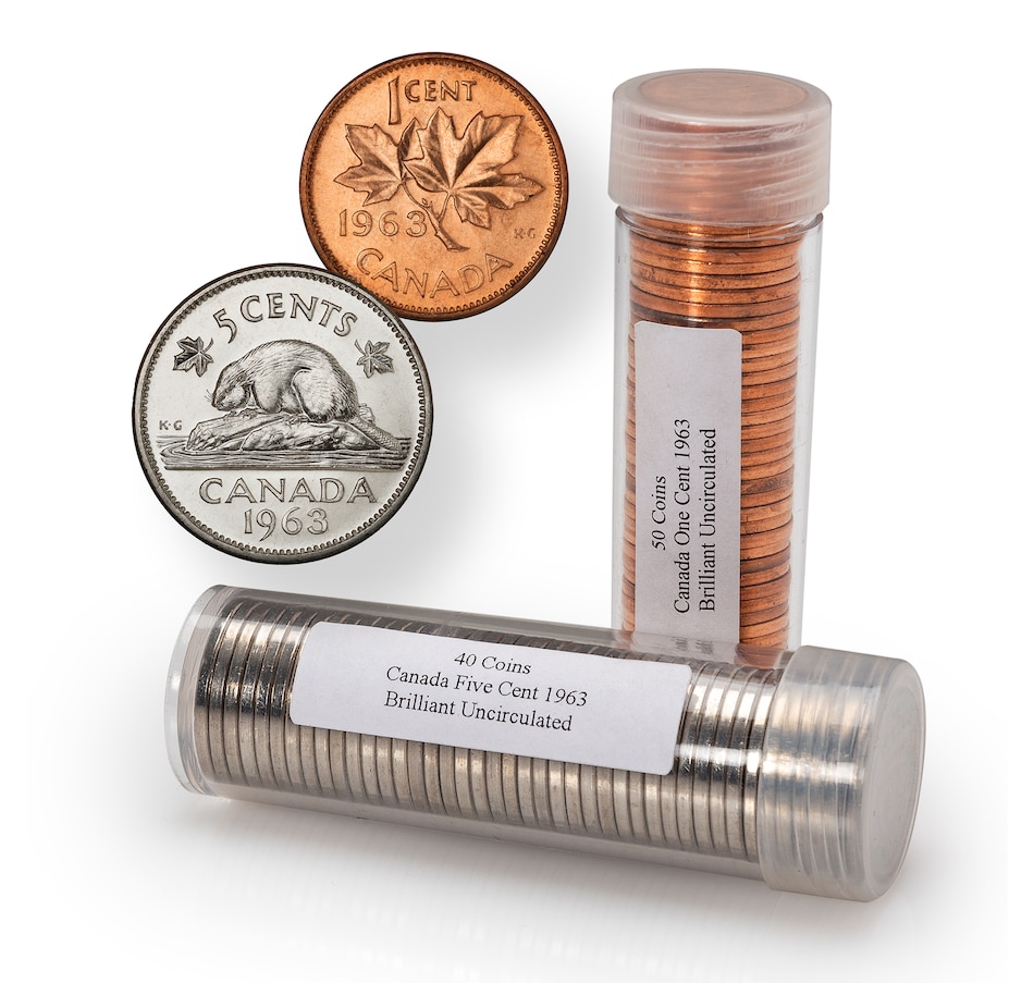 Image 711212.jpg, Product 711-212 / Price $99.95, 1963 Original Uncirculated Cent and Nickel Rolls (90 Coins Total) from The Coin Show with Steven Bromberg on TSC.ca's Coins department