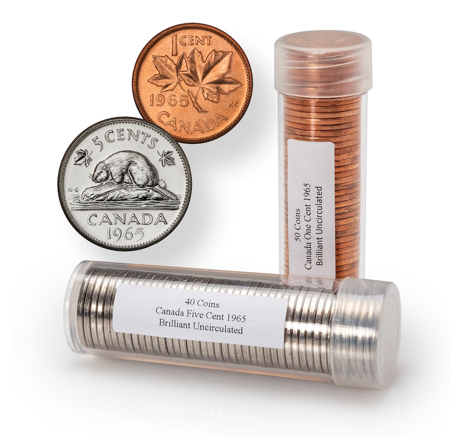 Image 711214.jpg, Product 711-214 / Price $99.95, 1965 Original Uncirculated Cent and Nickel Rolls (90 Coins Total) from The Coin Show with Steven Bromberg on TSC.ca's Coins department