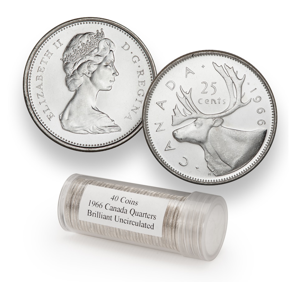 Image 711222.jpg, Product 711-222 / Price $499.95, 1966 Original Uncirculated Silver Quarter Roll (40 Coins) from The Coin Show with Steven Bromberg on TSC.ca's Coins department