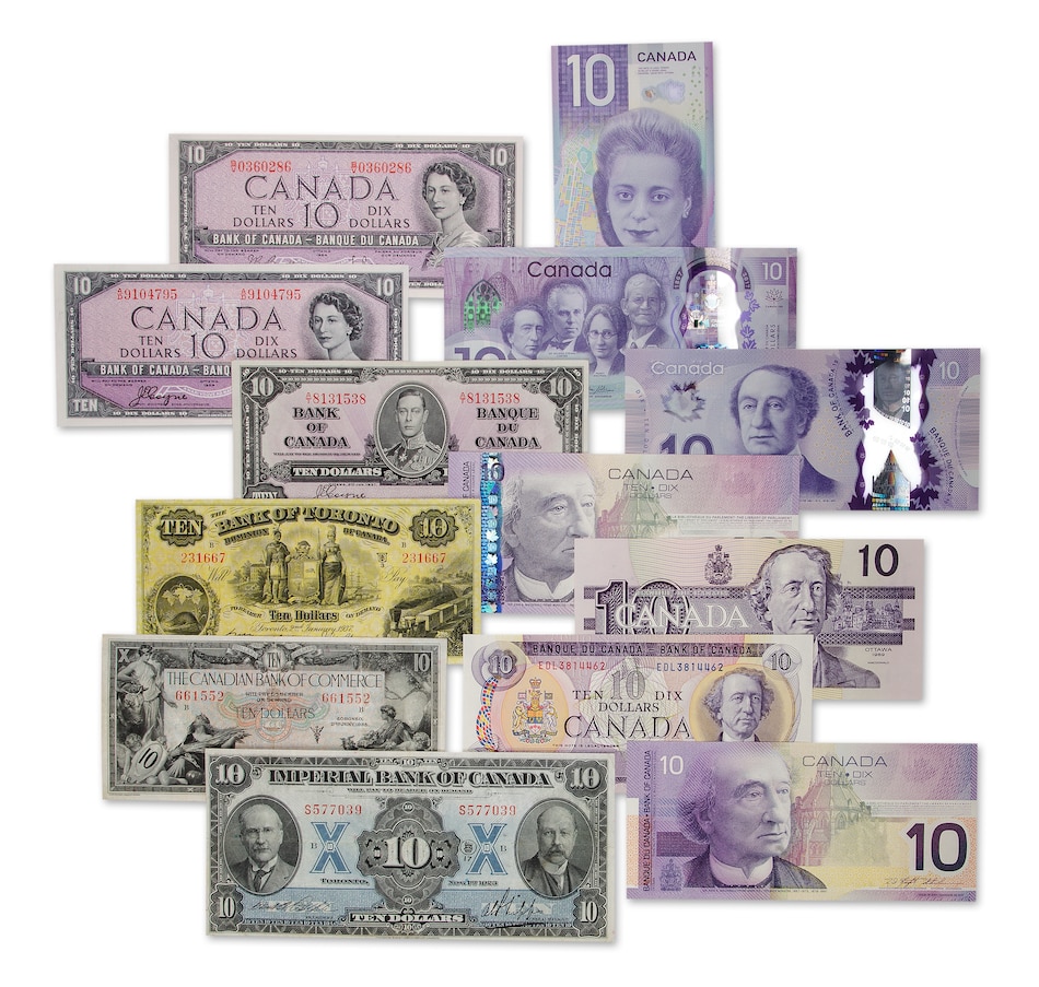 Image 711397.jpg, Product 711-397 / Price $1,649.00, 13-Piece $10 Banknote Collection, Chartered to 2018 from Canadian Coin & Currency on TSC.ca's Coins department