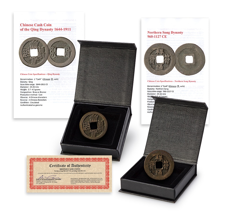 Image 711415.jpg, Product 711-415 / Price $39.95, Set of Two Original Chinese Cash Coins Northern Dynasty 960-1127 and Qing Dynasty 1644-1911 from Canadian Coin & Currency on TSC.ca's Coins department
