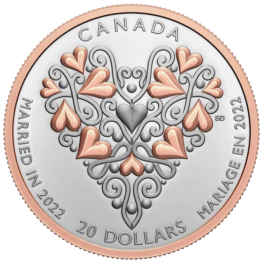 Image 711870.jpg, Product 711-870 / Price $119.95, 2022 $20 Fine Silver Proof Coin - Best Wishes on your Wedding Day from Royal Canadian Mint (RCM) on TSC.ca's Coins department