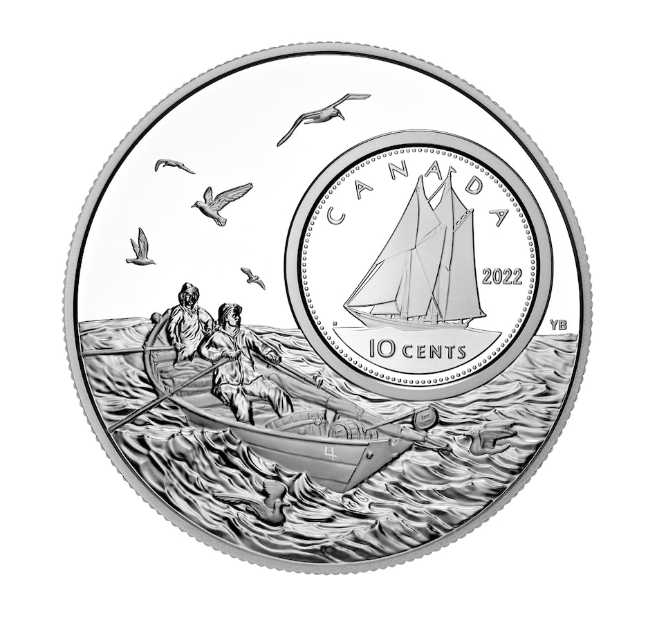 Image 711872.jpg , Product 711-872 / Price $599.95 , 2022 Five Ounce 10¢ Pure Silver Coin The Bigger Picture: Bluenose from Royal Canadian Mint on TSC.ca's Coins department