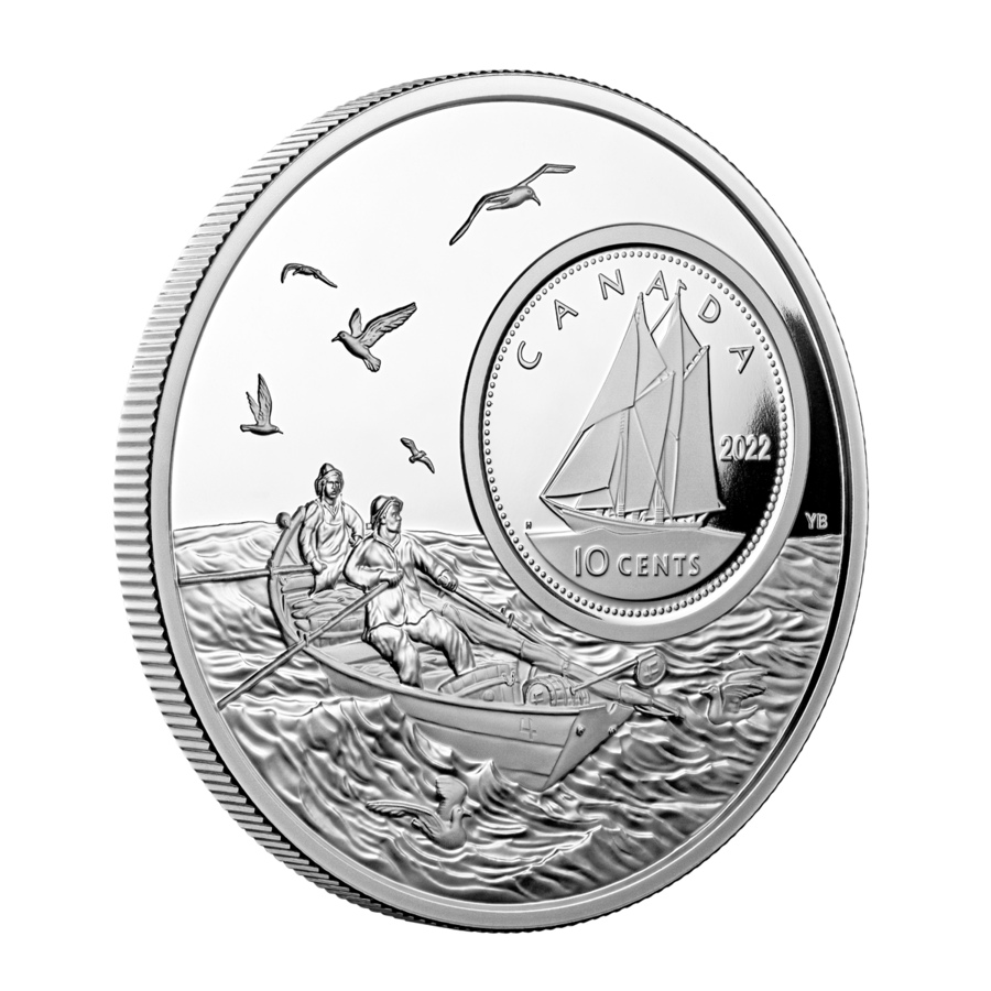 Image 711872_ALTMORE1.jpg, Product 711-872 / Price $599.95, 2022 Five Ounce 10¢ Pure Silver Coin The Bigger Picture: Bluenose from Royal Canadian Mint (RCM) on TSC.ca's Coins department