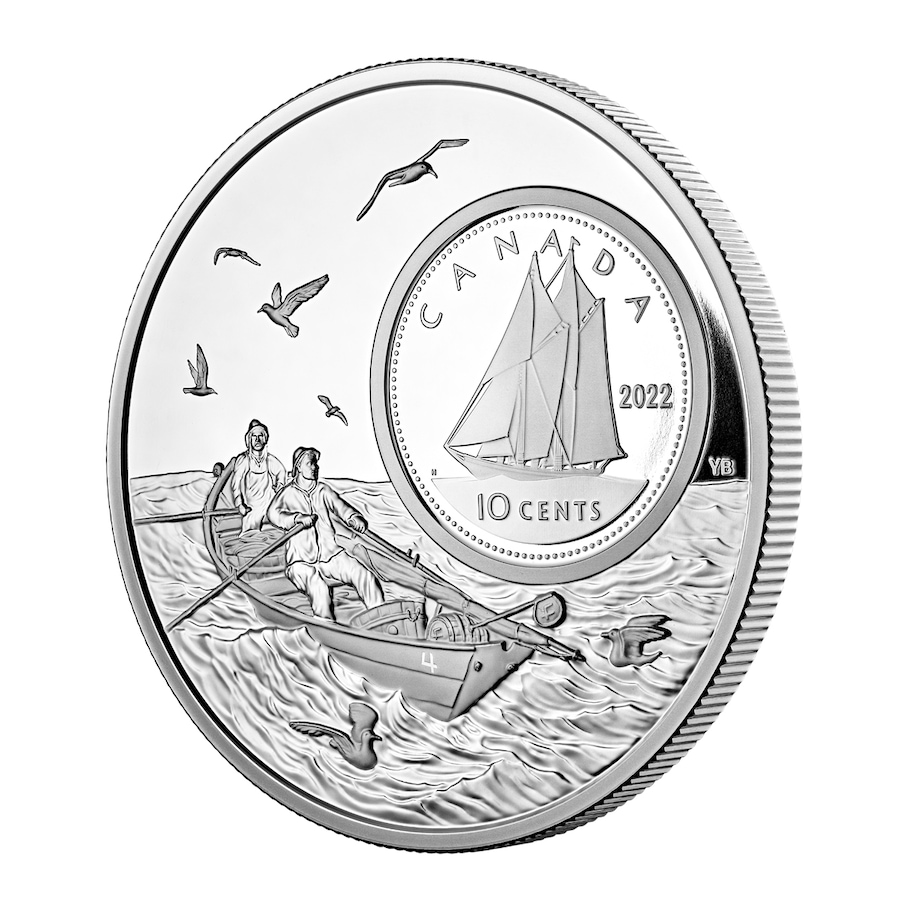 Image 711872_ALTMORE2.jpg, Product 711-872 / Price $599.95, 2022 Five Ounce 10¢ Pure Silver Coin The Bigger Picture: Bluenose from Royal Canadian Mint (RCM) on TSC.ca's Coins department