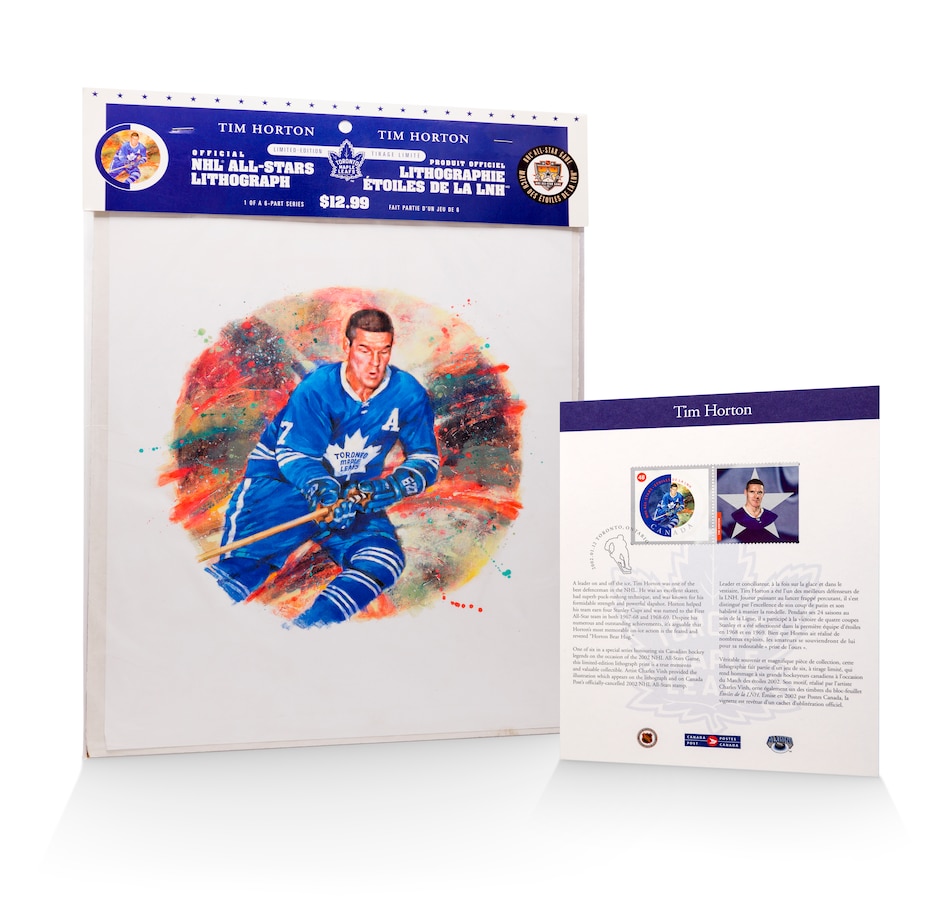 Image 711901.jpg, Product 711-901 / Price $12.99, Tim Horton NHL Lithograph Issued by Canada Post with Matching Canada Post Tim Horton Stamp on TSC.ca's Coins department
