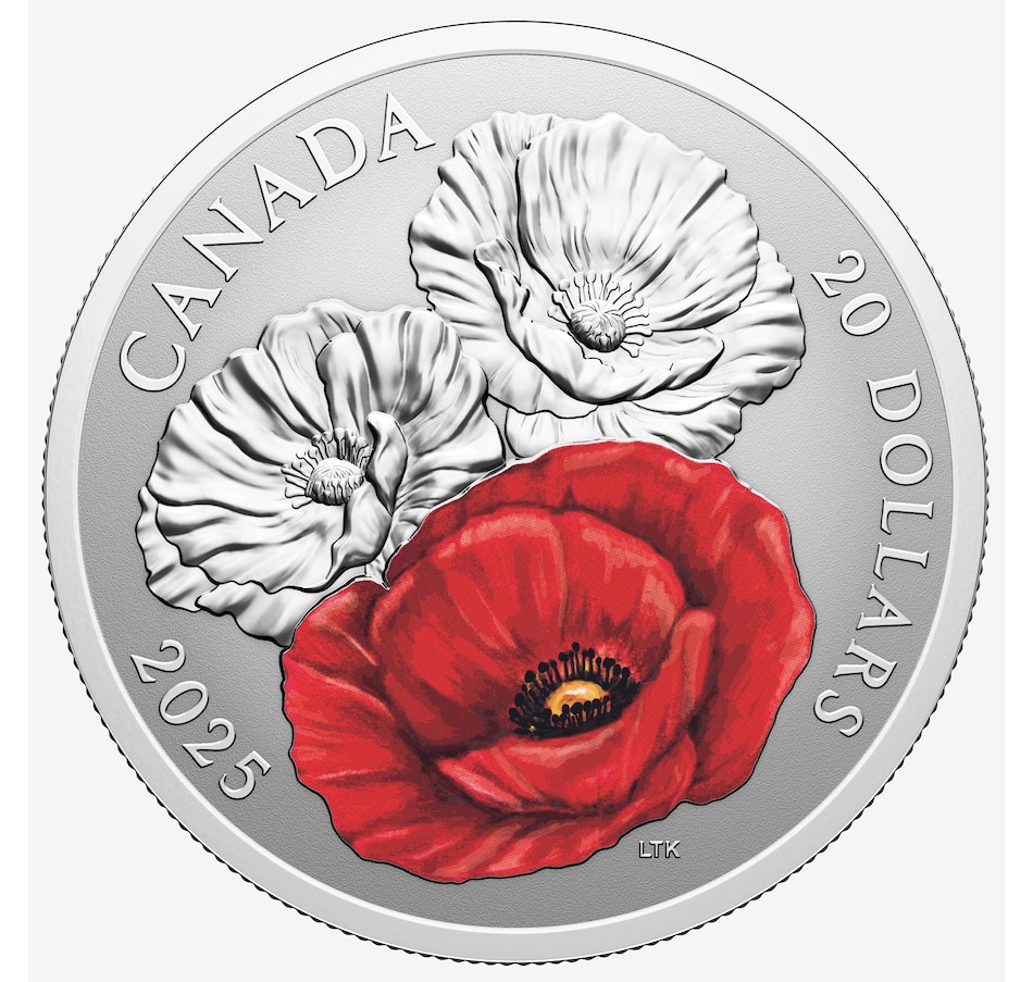 Image 711987_ALTMORE1.jpg, Product 711-987 / Price $134.95, 2025 $20 Remembrance Day Fine Silver Coin plus Three Bonus Coloured Poppy Coins from Royal Canadian Mint (RCM) on TSC.ca's Coins department