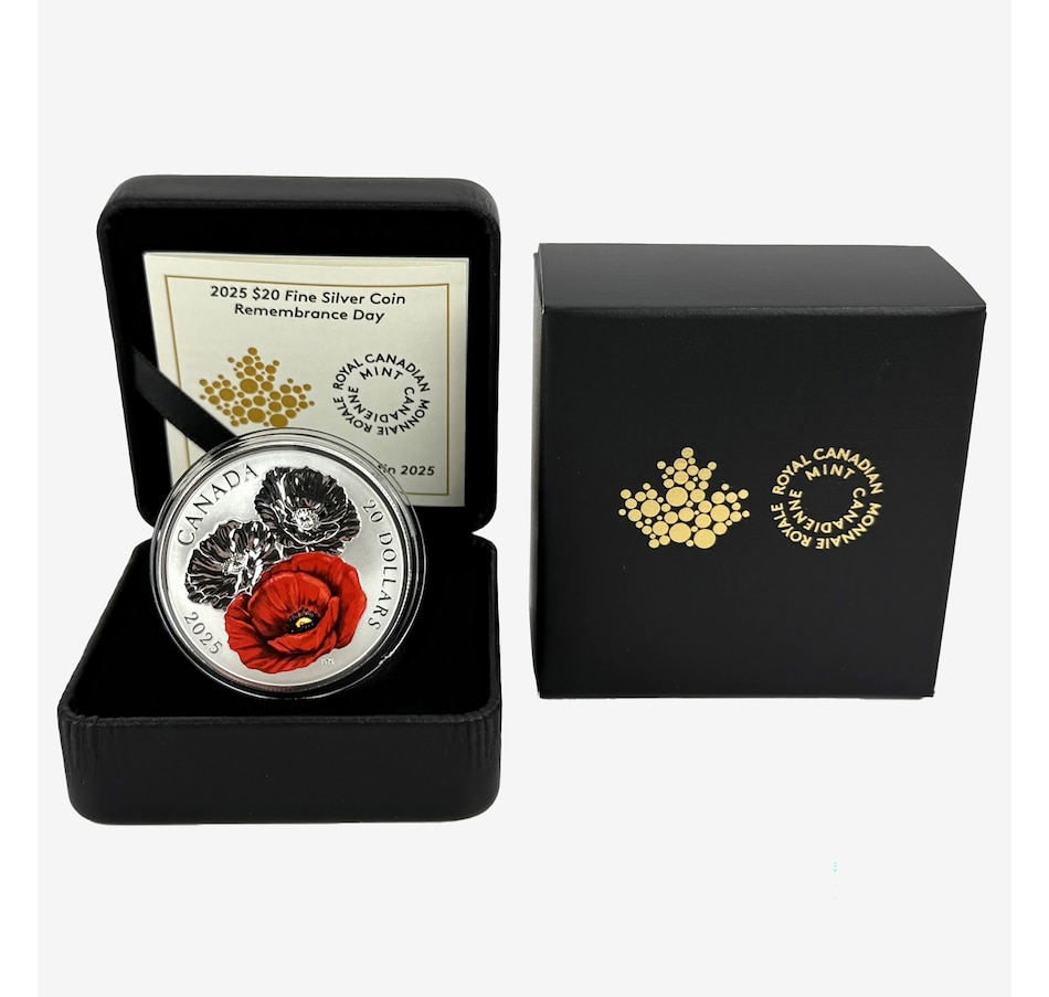 Image 711987_ALTMORE3.jpg, Product 711-987 / Price $134.95, 2025 $20 Remembrance Day Fine Silver Coin plus Three Bonus Coloured Poppy Coins from Royal Canadian Mint (RCM) on TSC.ca's Coins department