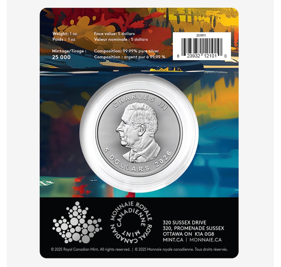 Image 711992_ALTMORE1.jpg, Product 711-992 / Price $109.95, 2026 One-Ounce $5 Pure Silver Treasured Maple Leaf Coin, Limited Edition with Wolf Privy Mark in Display Card from Royal Canadian Mint (RCM) on TSC.ca's Coins department