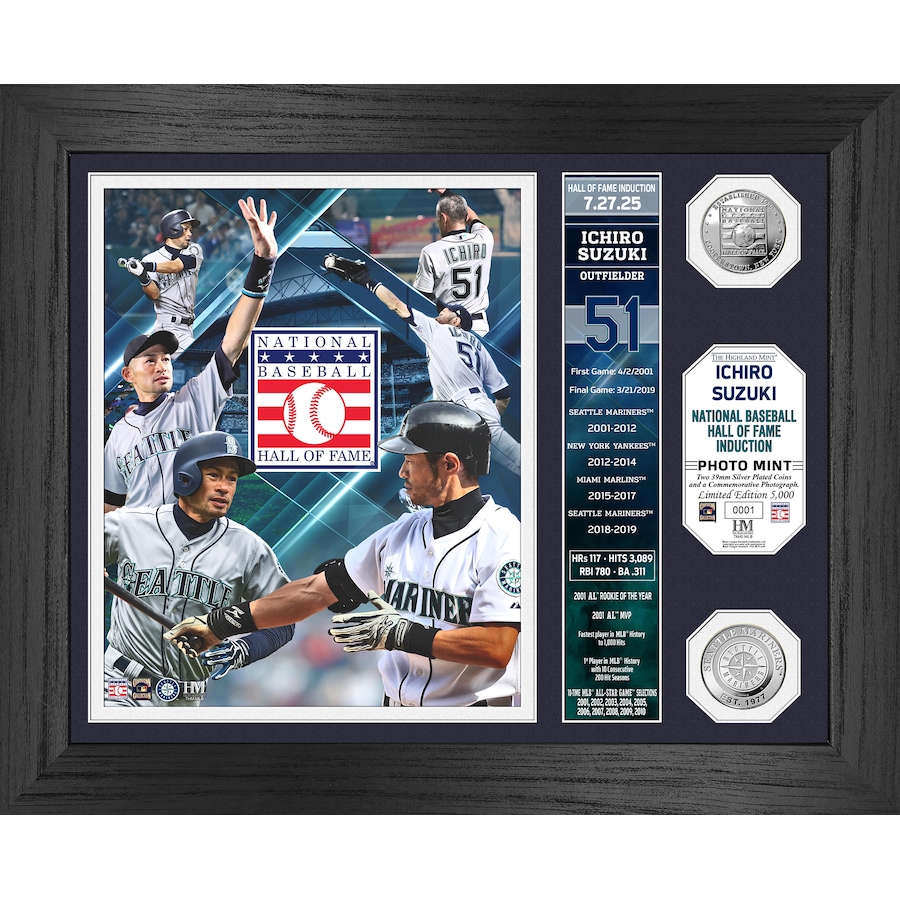 Image 712021.jpg, Product 712-021 / Price $189.99, Ichiro Suzuki Hall of Fame Induction Silver Coin Banner Photo Mint  from Highland Mint on TSC.ca's Sports department